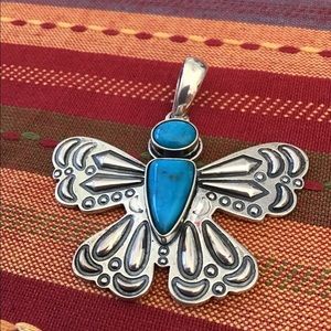 CAROLYN POLLACK Cody Sanderson HUGE Sterling Turquoise BUTTERFLY Pendant HTF 26G